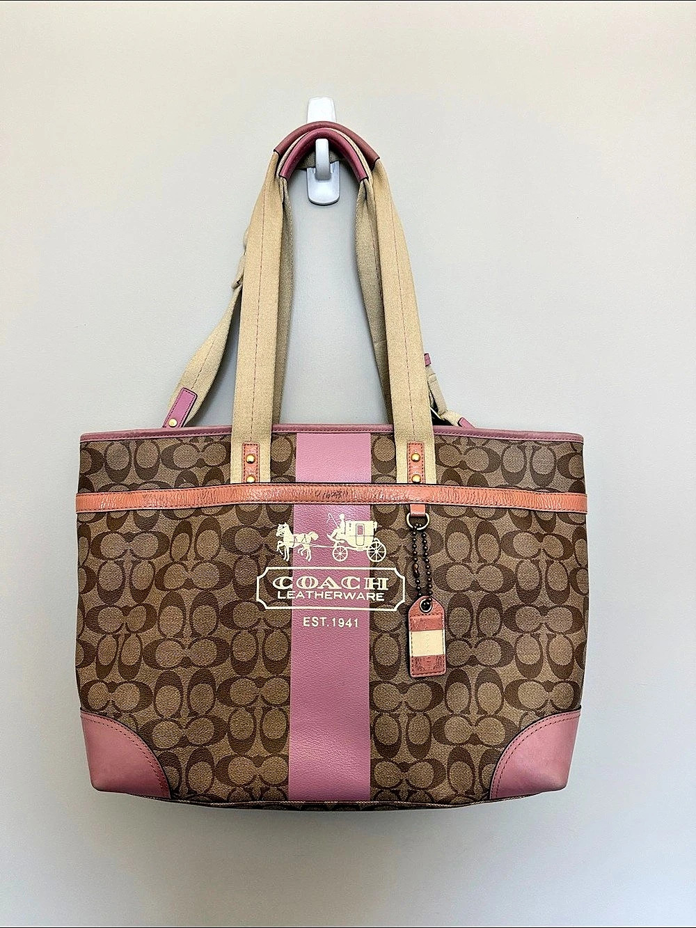Coach Legacy Stripe Tote Brown & Pink